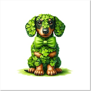 Clover Dachshund Dog St Patricks Day Posters and Art
